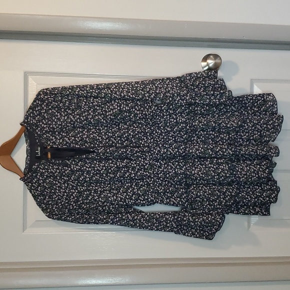 Lulus Garden of Grace Navy Blue Floral Print Long Sleeve Ruffled Dress SZ M - Picture 3 of 10